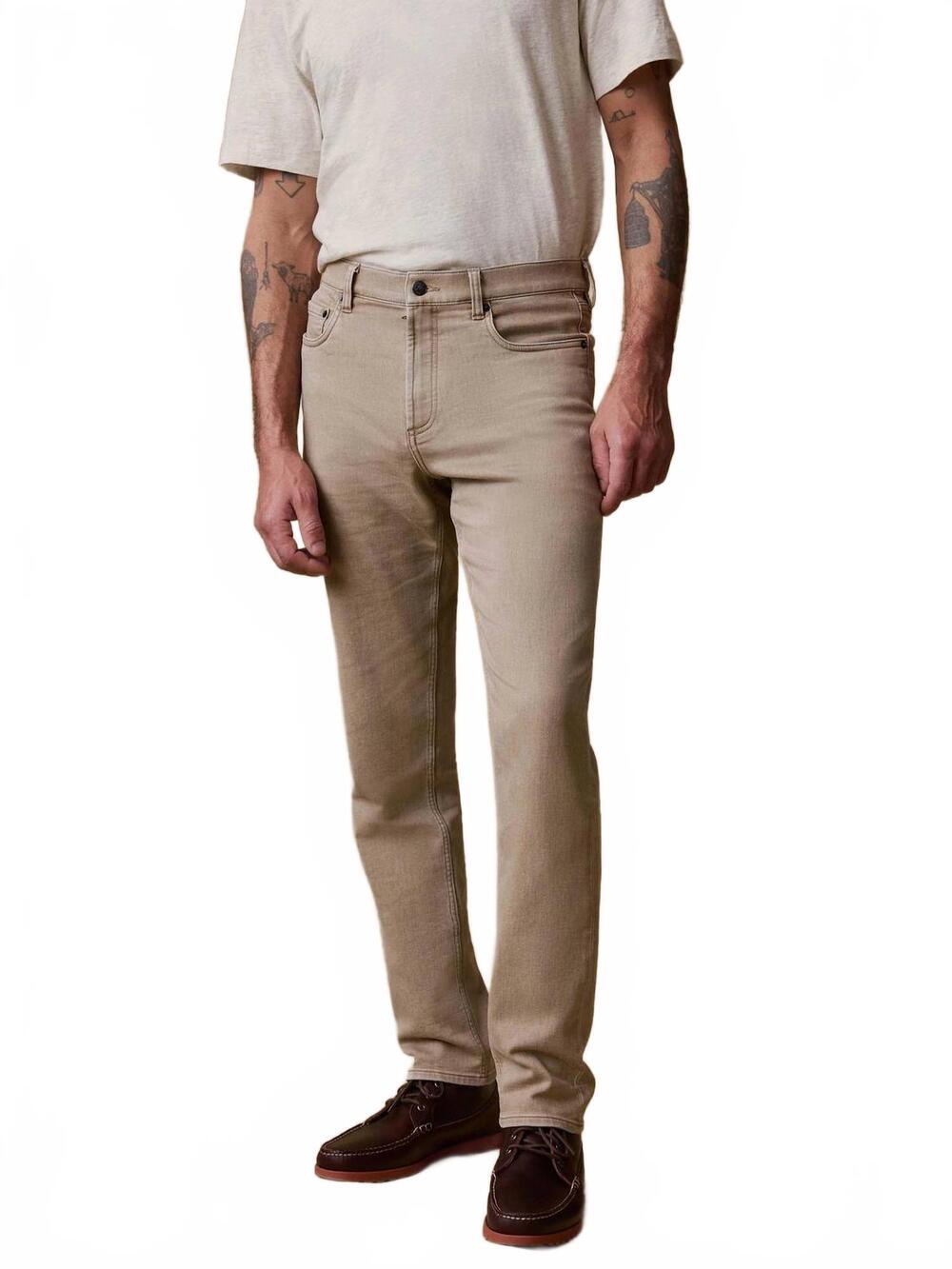 NEW FAHERTY stretch terry 5 pocket pant in desert khaki
